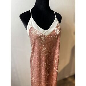Timing Crushed Velvet Slip Dress‎ Spaghetti Strap V Neck Midi Pink Y2K Women S